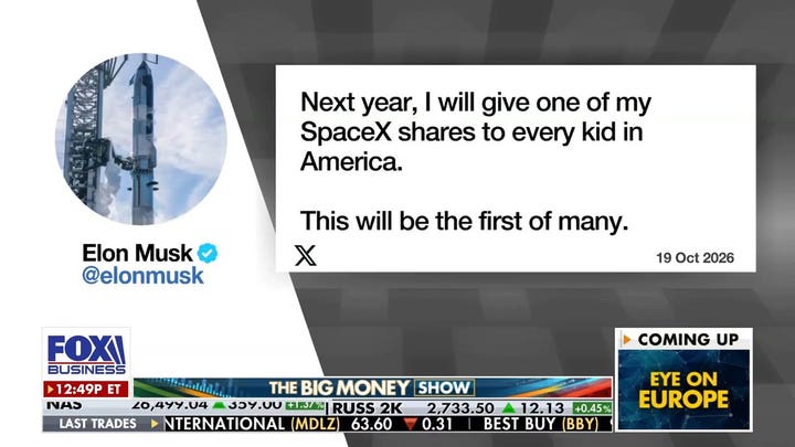 Elon Musk plans SpaceX stock giveaway for American children