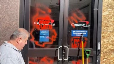 Capitol One bank branch vandalized with anti-Israel messages, windows shattered