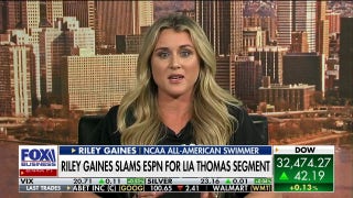 Swimmer Riley Gaines torches ESPN for 'blatant discrimination' featuring Lia Thomas for women's month - Fox Business Video
