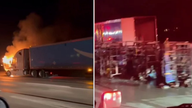 ROADSIDE INFERNO: Amazon semi-truck carrying 8,000 lbs of packages goes up in flames