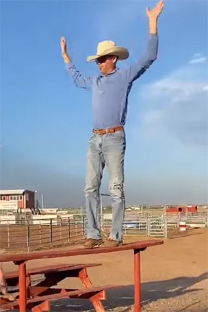 Cowboy's gymnastics routine goes VIRAL