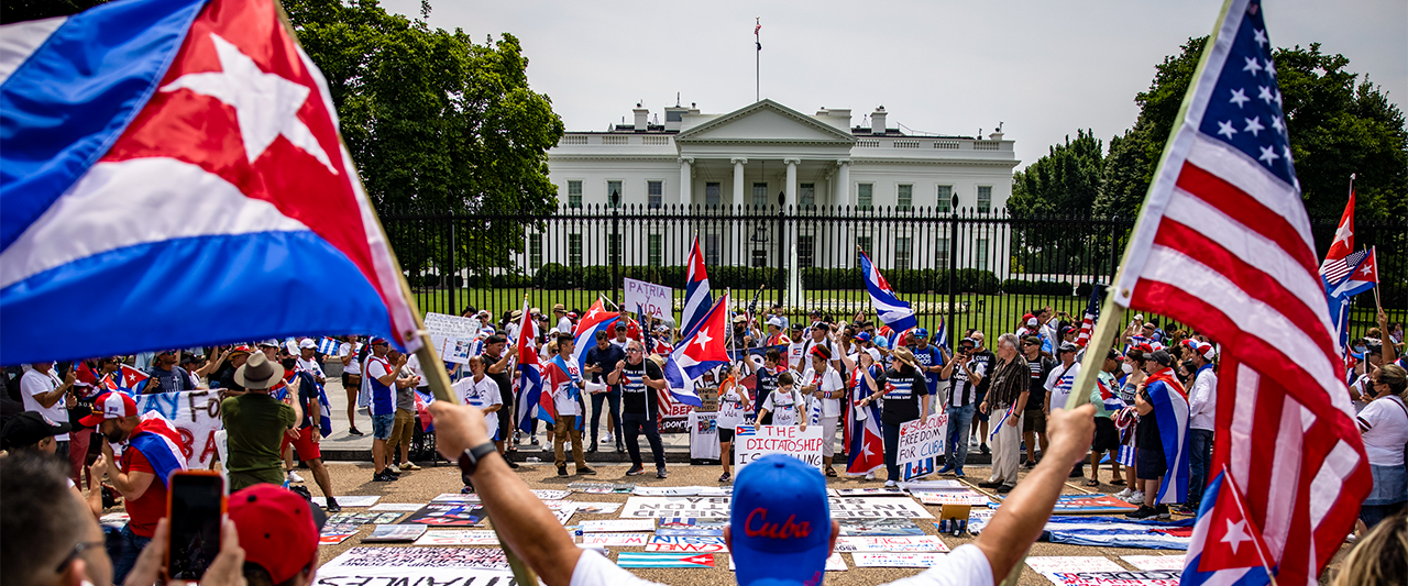 Protesters converge on the White House demanding more support for anti-communist revolt in Cuba