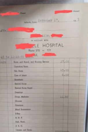 1955 hospital bill costs HOW MUCH?