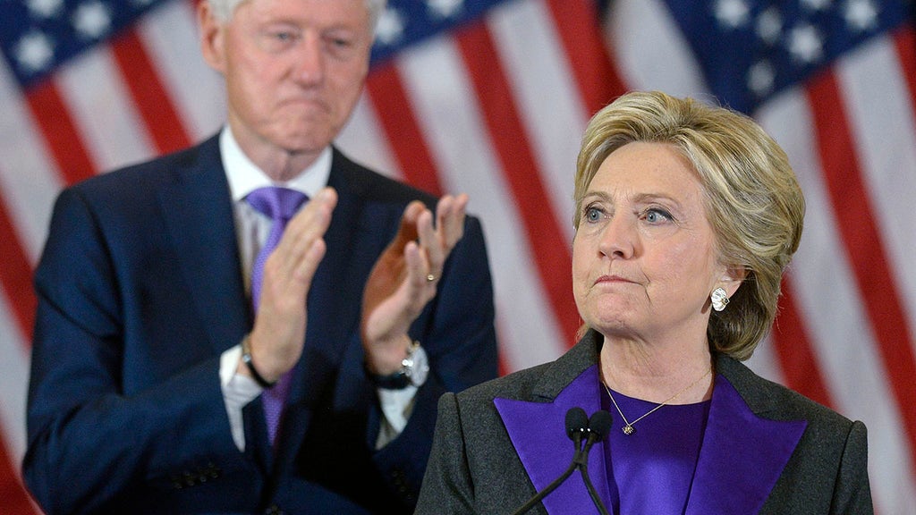 Hillary Clinton tearfully reads would-be victory speech and  points finger for loss