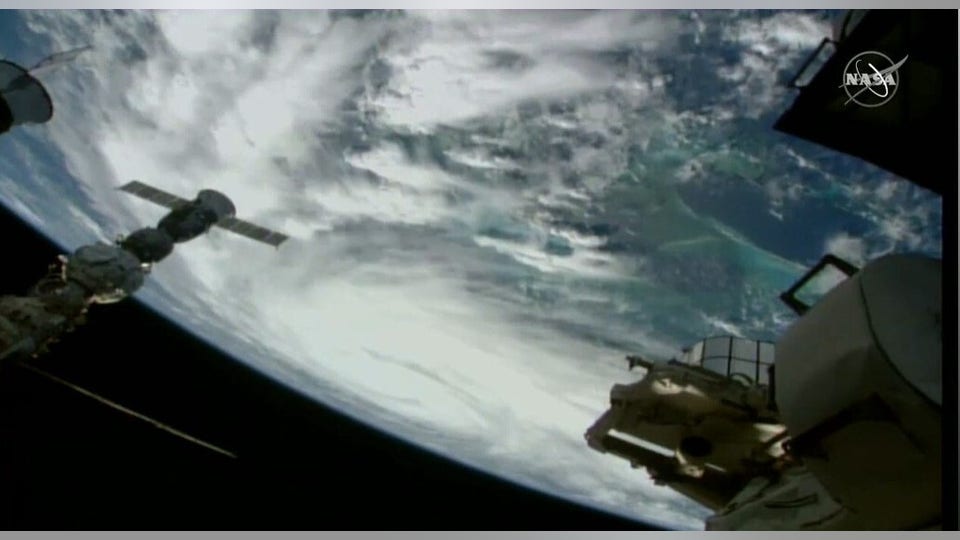 The International Space Station flies over monster Florida storm