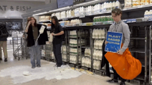 Teens dumping out milk in grocery stores
