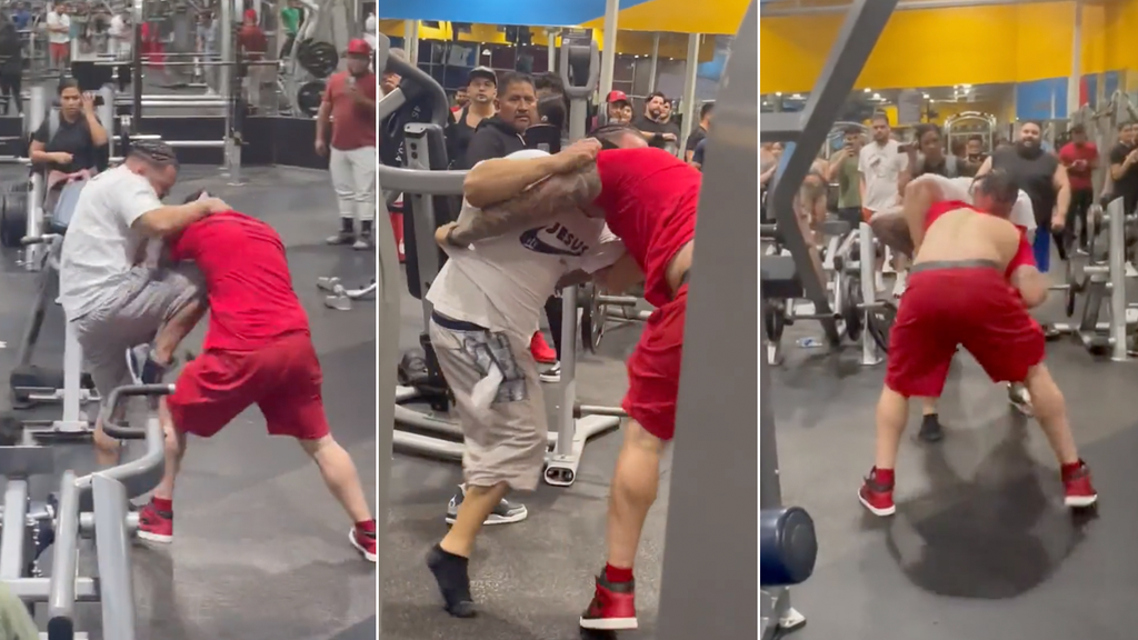 Bystanders forced to intervene after wild gym fight spirals out of control
