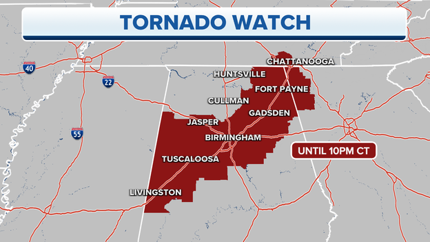 New counties in Alabama added to Tornado Watch