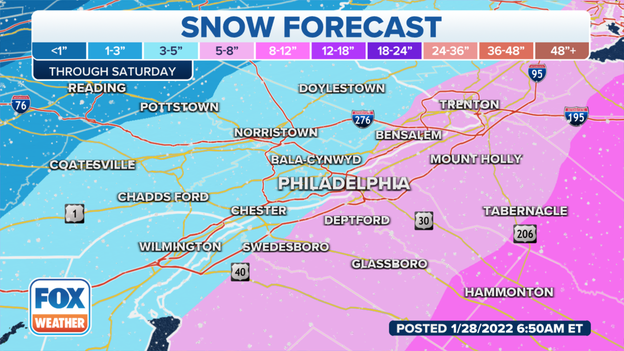 Updated snowfall forecast: Philadelphia metro area