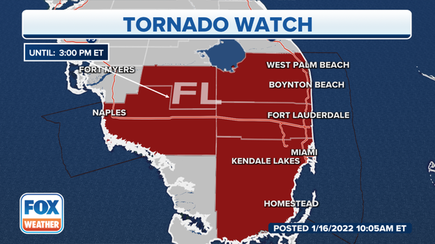 Tornado watch issued in South Florida until 3 p.m.