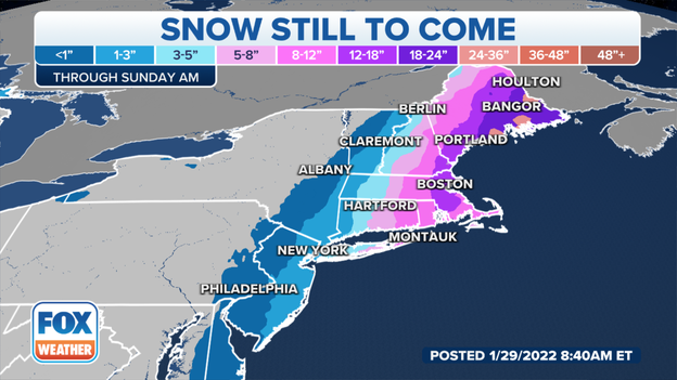 Updated snowfall forecast for the Northeast