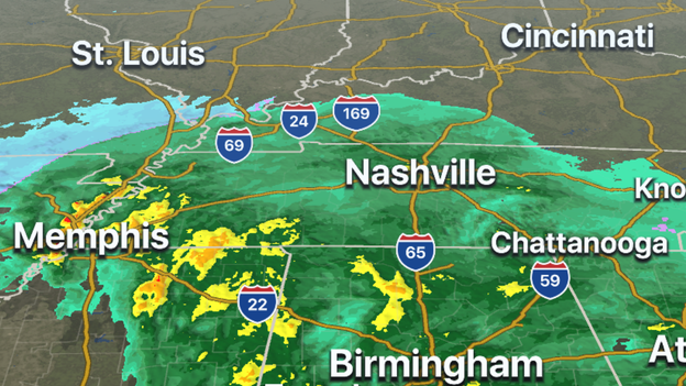 Snow is moving into Tennessee on the FOX Weather 3D Radar