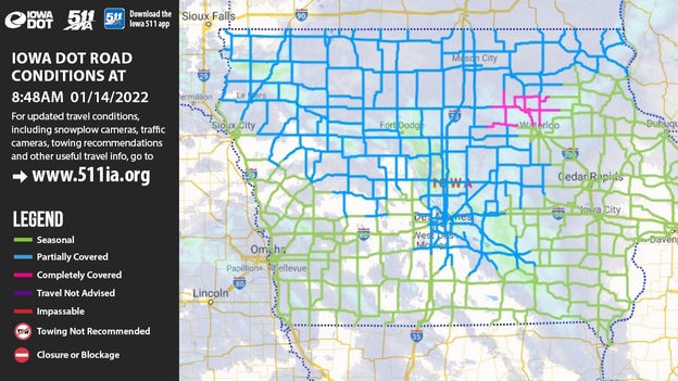 Some roads in Iowa completely covered in snow