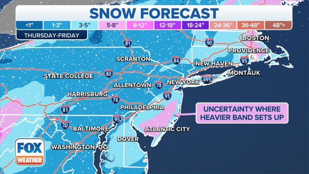 Map: Expected snowfall amounts for I-95 corridor