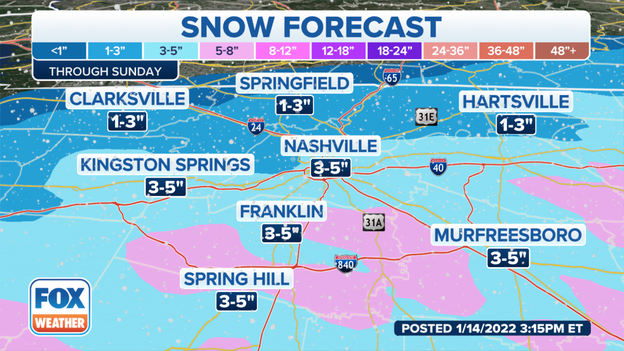 Updated snow forecast: Metro Nashville
