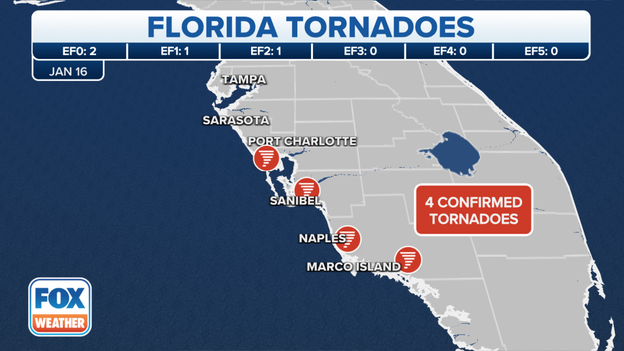 4 tornadoes confirmed in Florida on Sunday