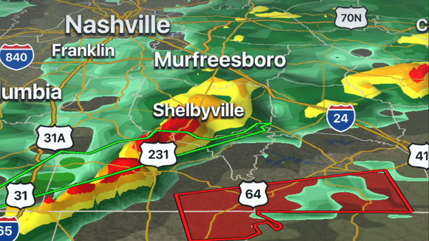 3D Radar tracking a tornadic storm along AL-TN line