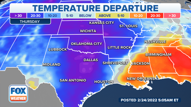 Temperatures 30 degrees below average in Texas
