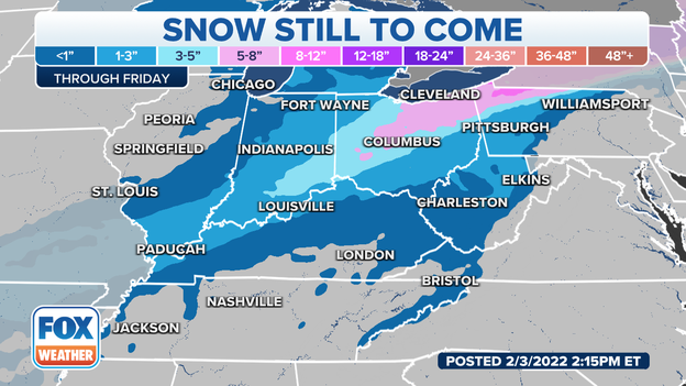 Updated snowfall forecast for Ohio Valley