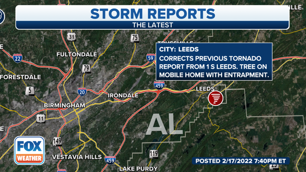 Damage reported southeast of Birmingham, AL