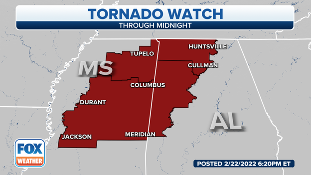 Tornado Watch issued for parts of Mississippi, Alabama