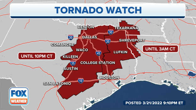Tornado Watch expanded into Arkansas, Louisiana and eastern Texas