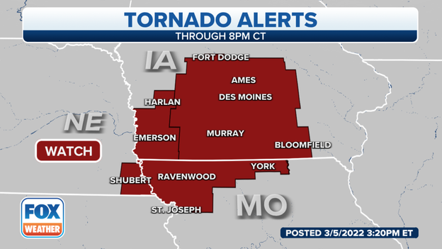 Tornado Watch issued for parts of Iowa, Missouri and Nebraska