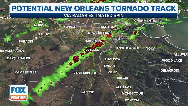 Radar depiction where New Orleans tornado traveled