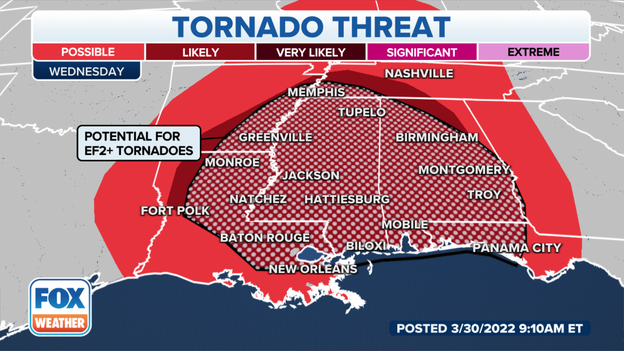 Here's where the threat of tornadoes is highest on Wednesday