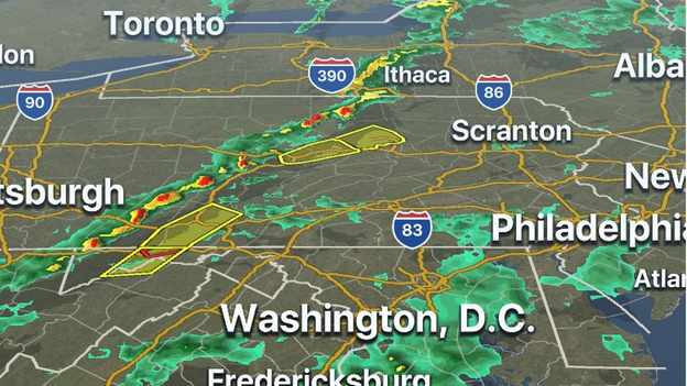 FOX Weather 3D Radar tracking severe storms in mid-Atlantic