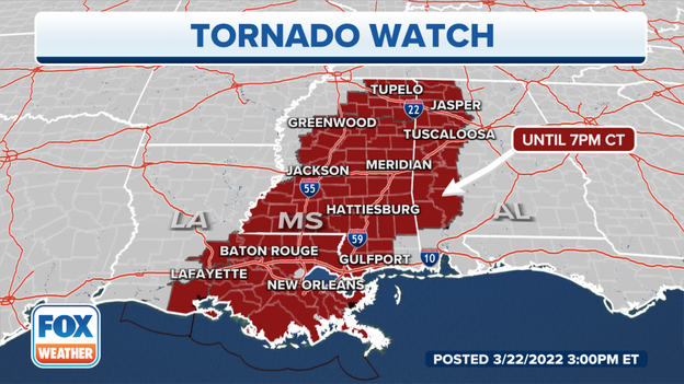 Tornado Watch continues across southeast Louisiana, Mississippi