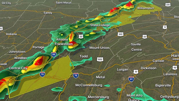 Severe T-Storm Warnings line up in Pennsylvania