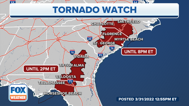 Tornado Watch issued for parts of the Carolinas until 8 PM Eastern