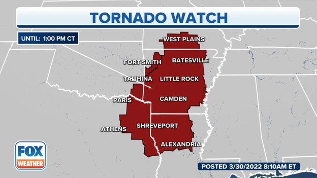 Tornado Watches in effect for parts of 5 states