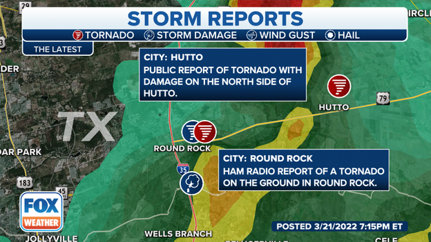 Reported tornado damage around Round Rock, TX