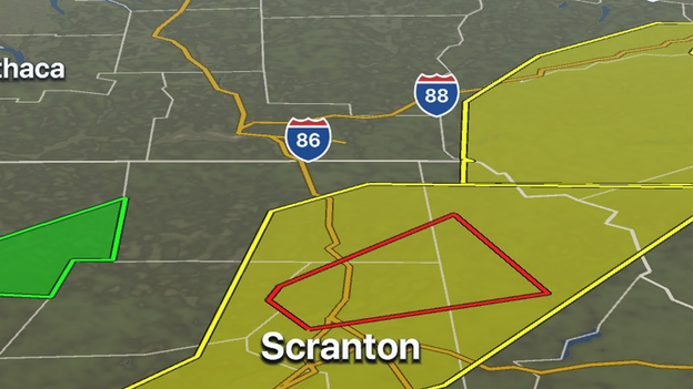FOX Weather 3D Radar tracking tornado-warned storm north of Scranton, PA
