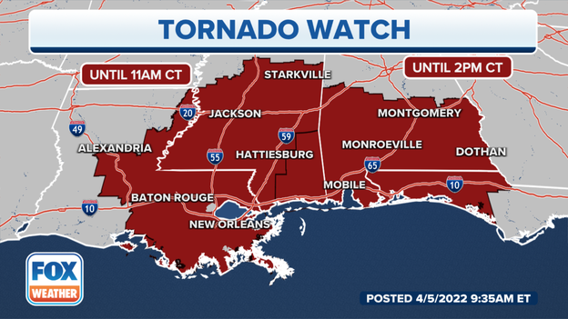 Tornado Watch extended to Middle, South Georgia until 7 p.m. Eastern