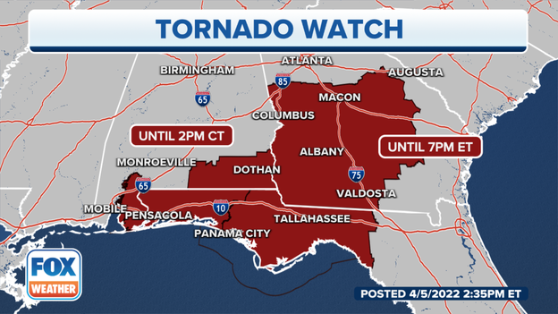 Tornado Watch extended until 7 p.m. for portions of Florida Panhandle