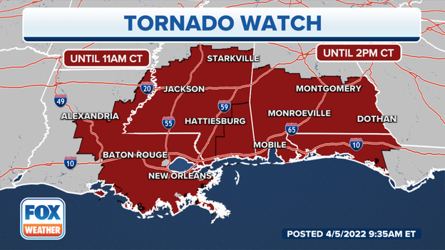 Tornado Watches expanded as storms rumble across South