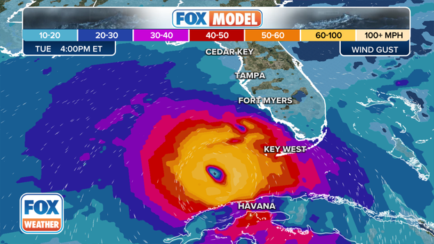 Exclusive FOX Model shows potential wind gusts on Tuesday evening