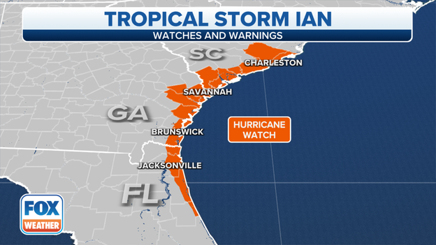 Ian triggers new Hurricane Watches for Florida, Georgia, South Carolina coasts