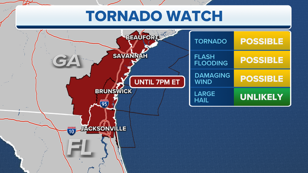 Tornado Watch extended for North Florida, Southeast Georgia and South Carolina