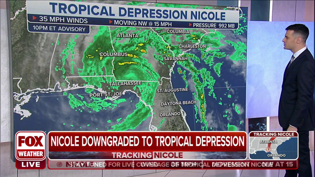 10 P.M. UPDATE: Nicole downgraded to a tropical depression with winds of 35 mph