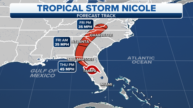 1 P.M. UPDATE: Tropical Storm Nicole edges out into the Gulf of Mexico