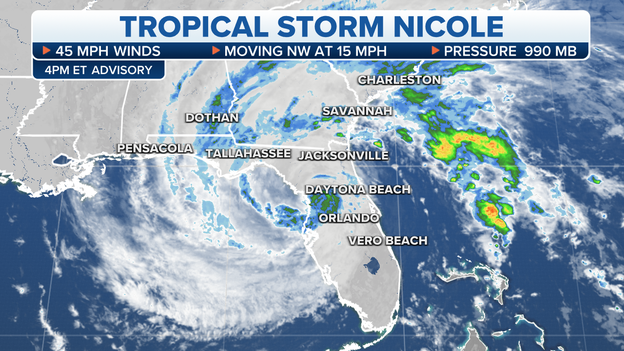 4 P.M. UPDATE: Tropical Storm Nicole hugging the coastline along Florida’s Big Bend region