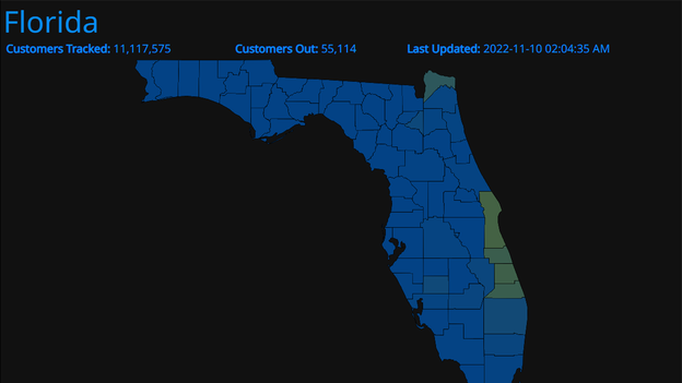 More than 55,000 utility customers in the dark as Hurricane Nicole nears Florida