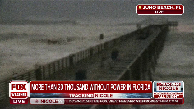 Watch: Waves crash on pier in Juno Beach