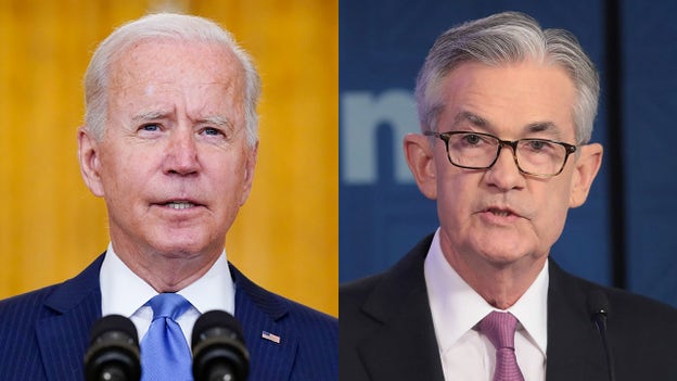 Stocks fall as oil surges, Biden and Powell to meet