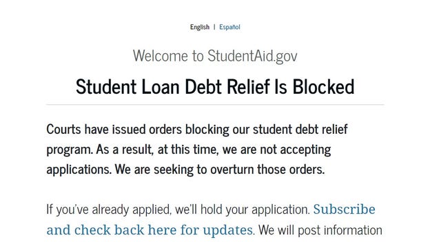 Student debt relief applications halted