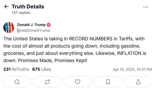 President Trump claims promises kept stating 'RECORD NUMBERS' and reduced 'INFLATION'